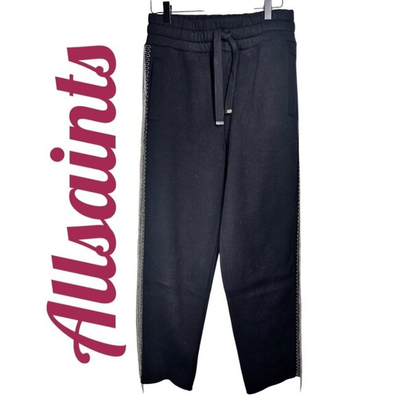 ALLSAINTS GISELLE CHAIN FRINGE TRIM BLACK SWEATPANTS, SIZE SMALL - Picture 15 of 16